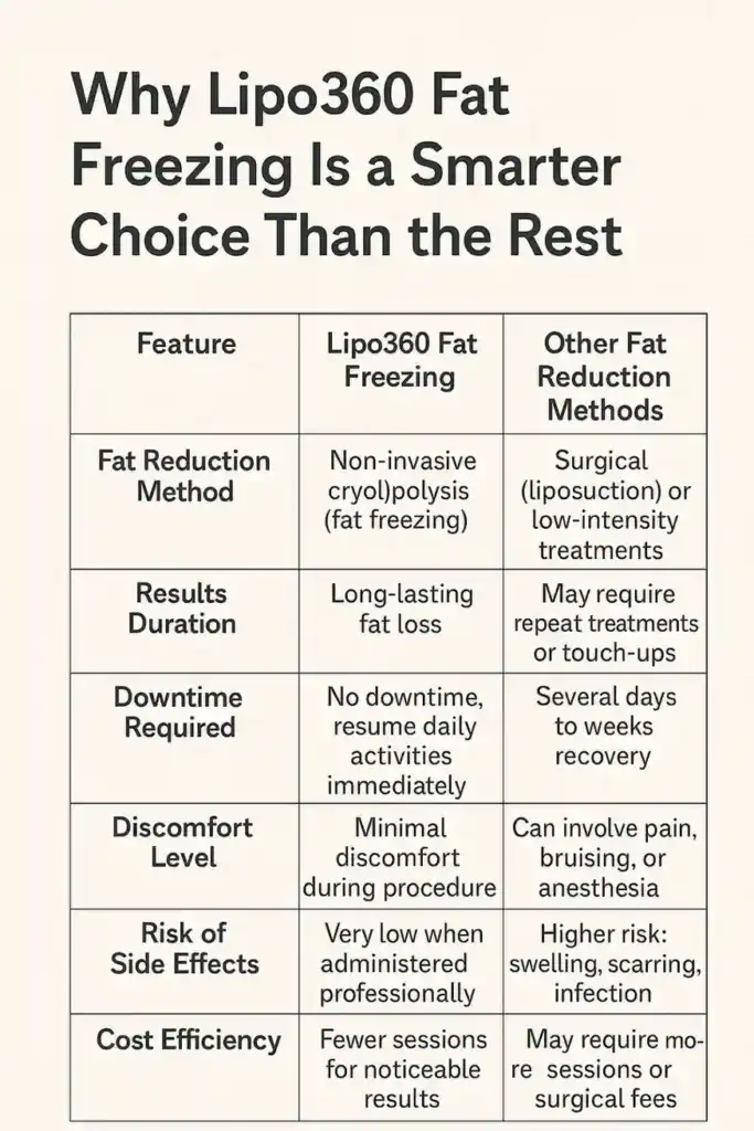 Is it possible to permanently freeze fat cells? 2 Table showing benefits of fat freezing to remove fat cells Leeds from Lipo 360